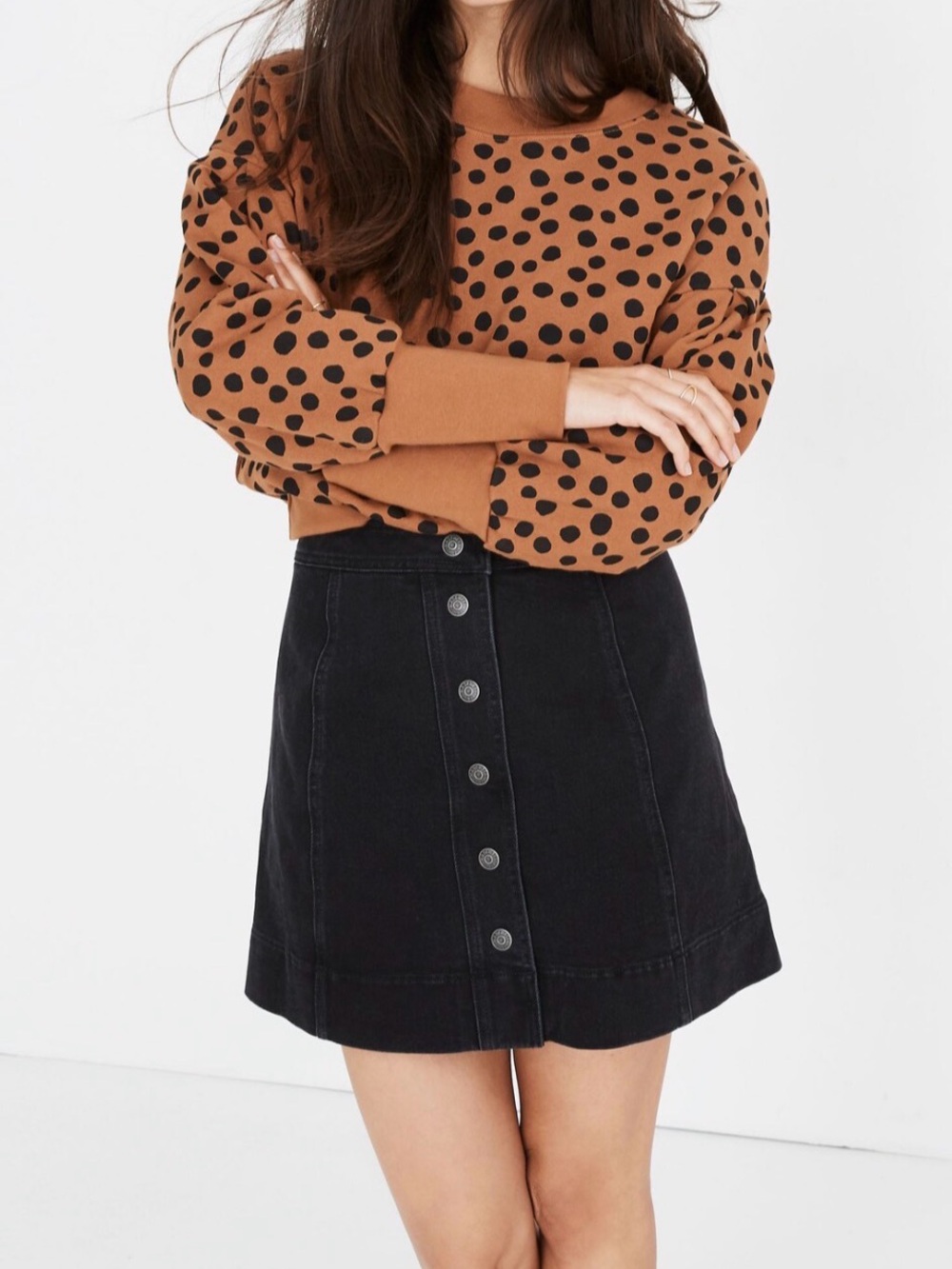 Madewell Metropolis Snap Jean Mini Skirt in Rawley Black Super Stretch Size 10
